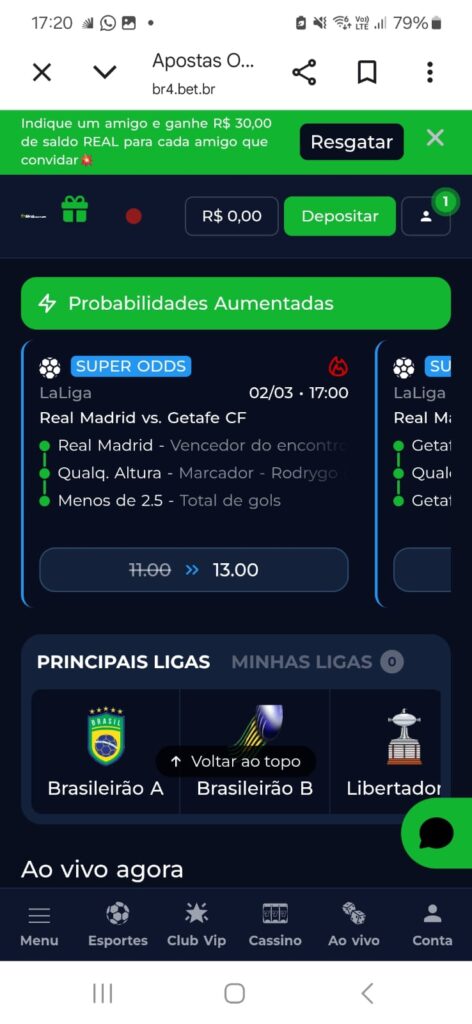 captura de tela das super odds Br4bet