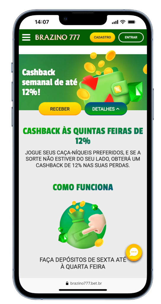 bônus Brazino777 cashback semanal