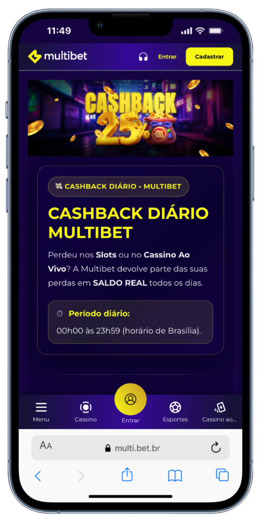 bônus Multibet: cashback diário de até 25%