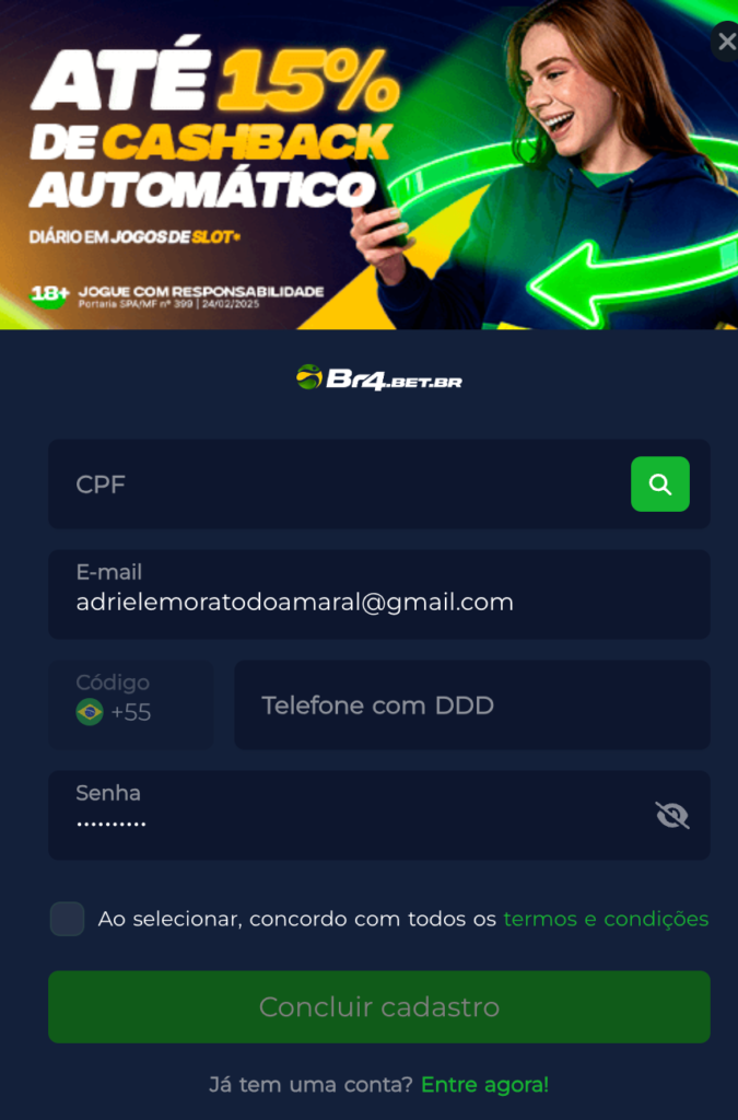como fazer o cadastro sem código de cupom Br4bet
