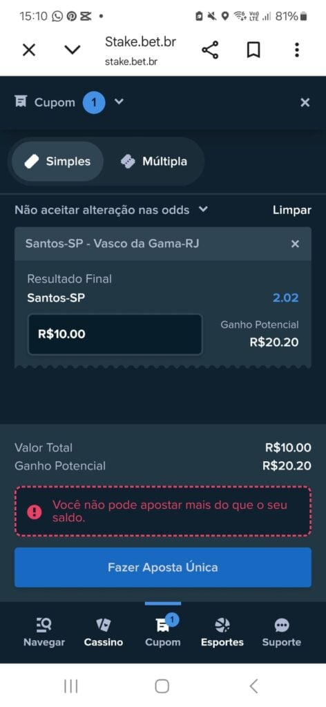 como apostar com o código Stake