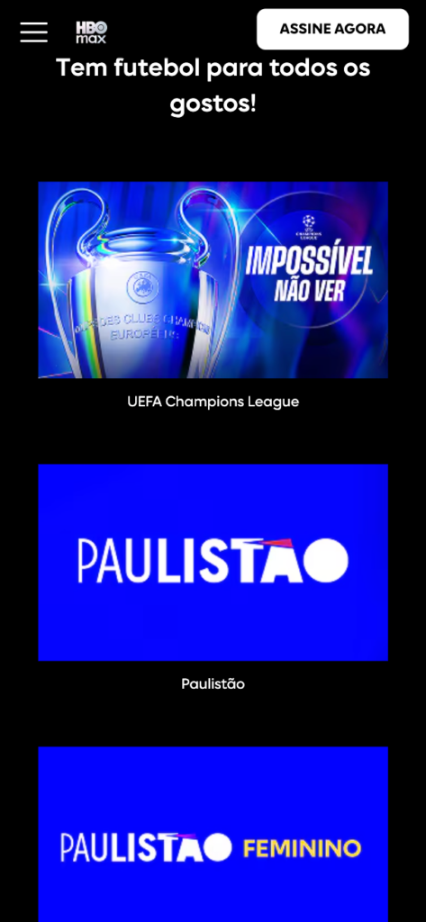 captura de tela do app Max para assistir jogos ao vivo
