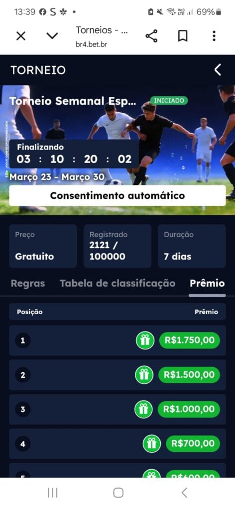 captura de tela das apostas grátis br4bet