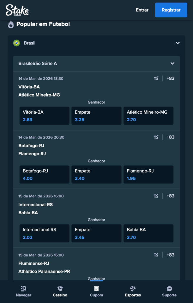 captura de tela da seção de apostas esportivas na Stake