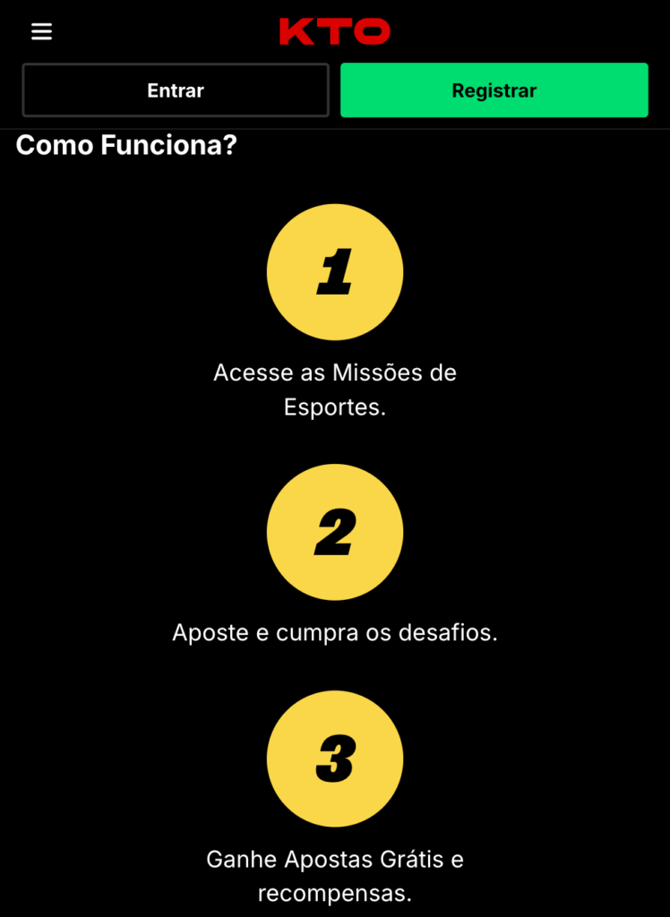 captura de tela das apostas grátis na KTO