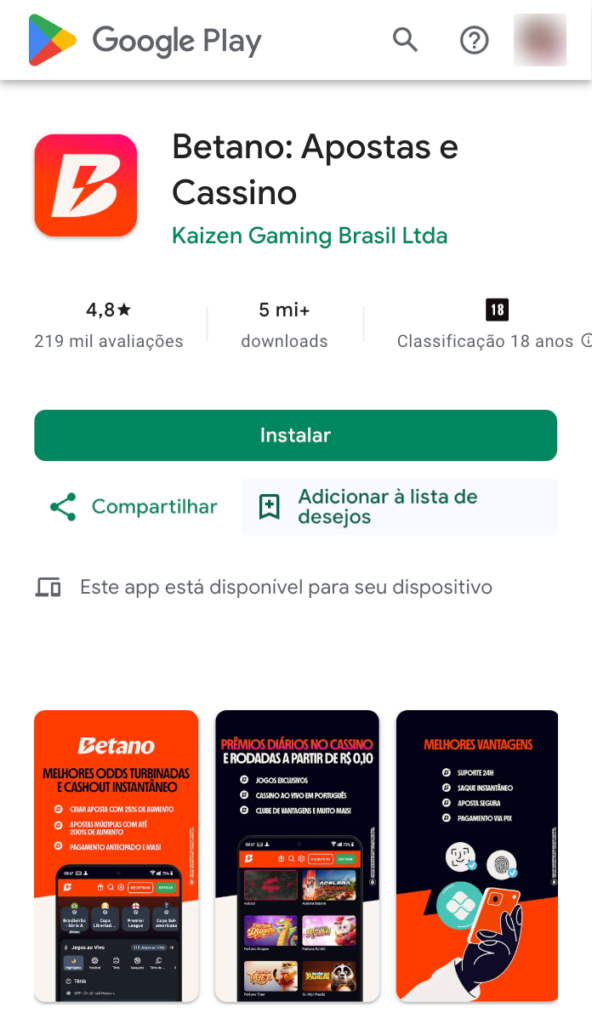 captura de tela do app Betano