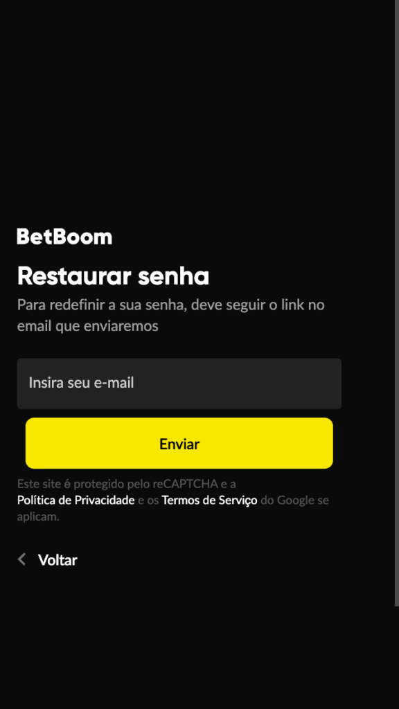 captura de tela de como recuperar a senha na BetBoom