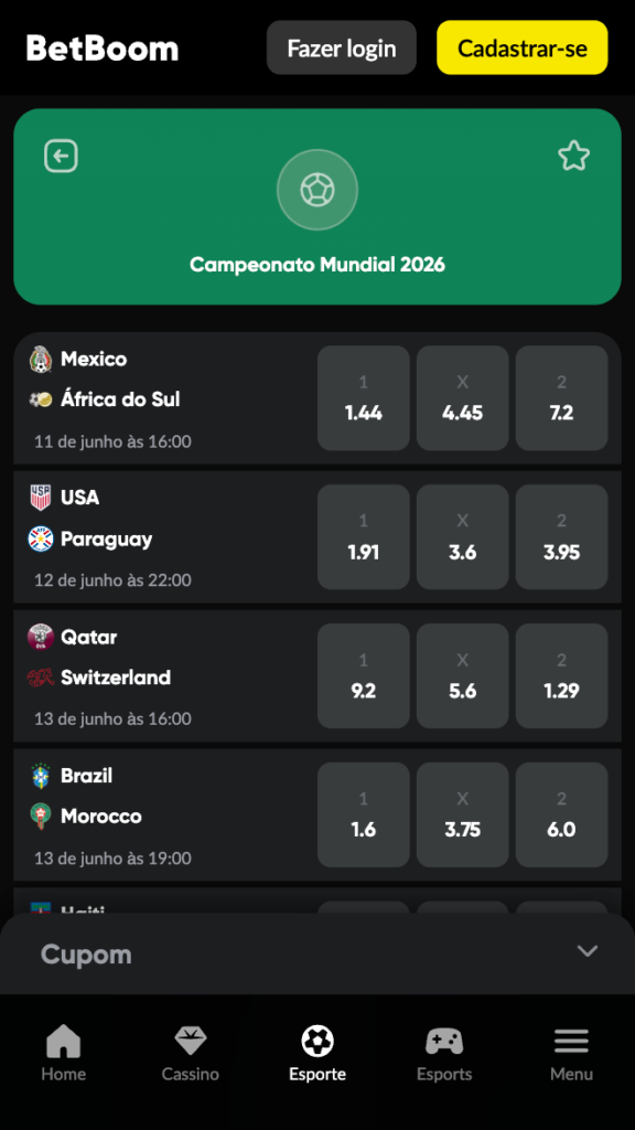 captura de tela de como apostar na copa do mundo na BetBoom