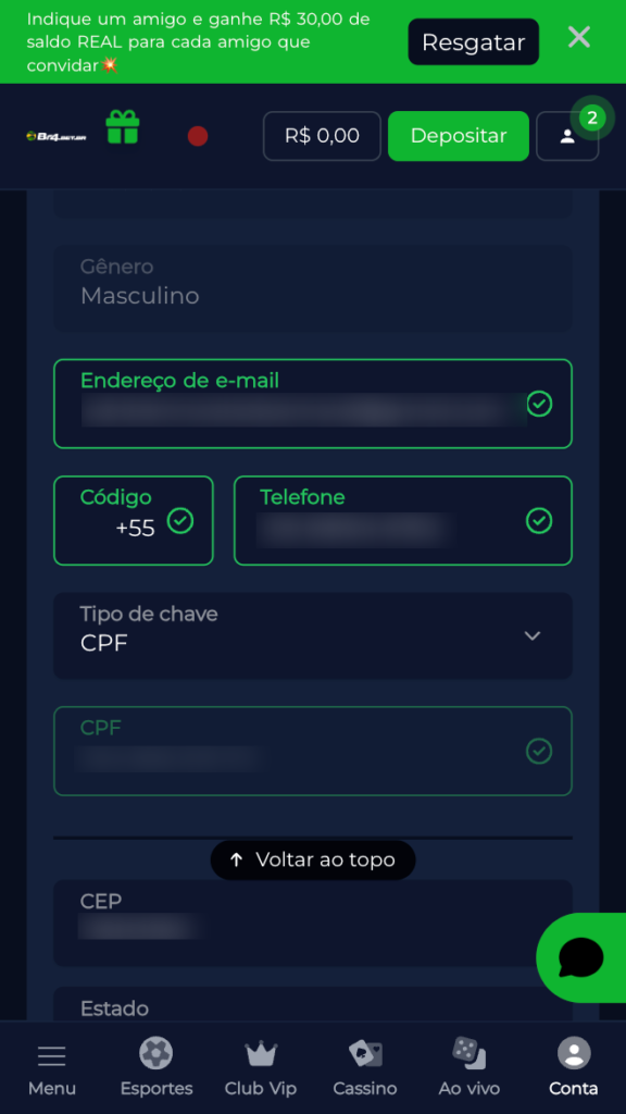 captura de tela de como alterar os dados na br4bet