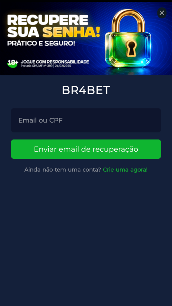 captura de tela do processo de recuperação de senha na Br4bet