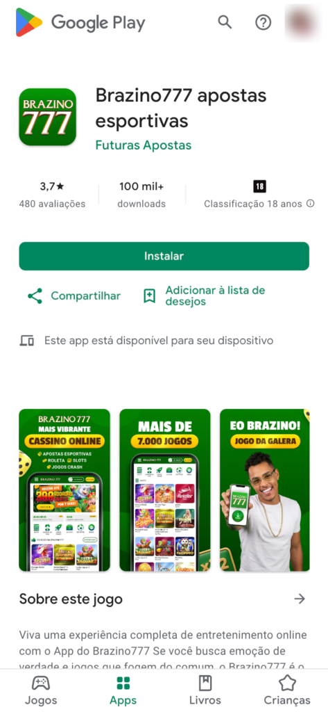 captura de tela do app Brazino777 na Play Store