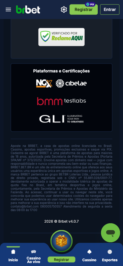 captura de tela mostrando os dados da BRBET