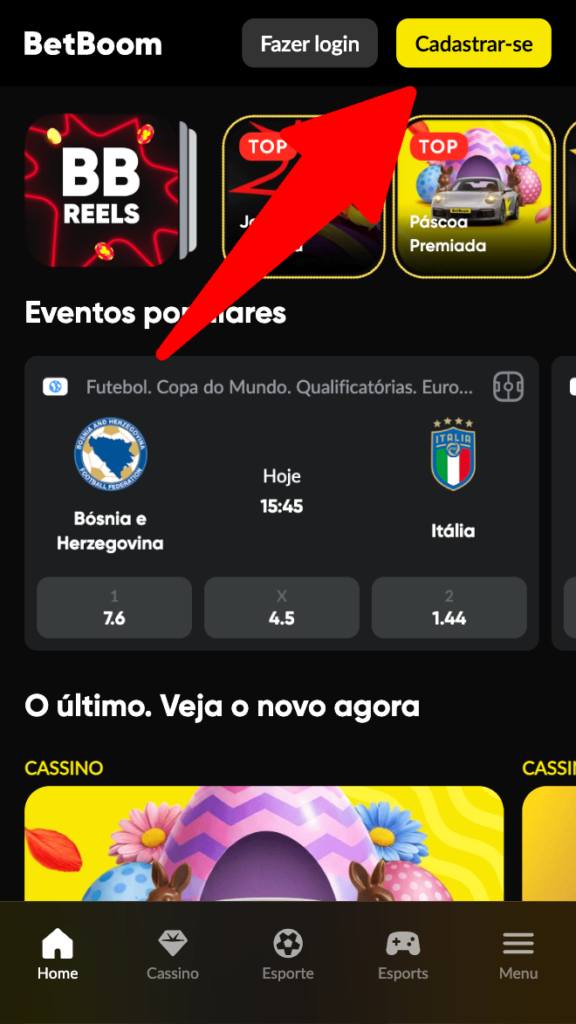 captura de tela do cadastro BetBoom