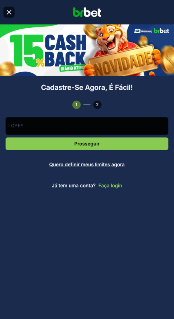 captura de tela do processo de cadastro na BRBET