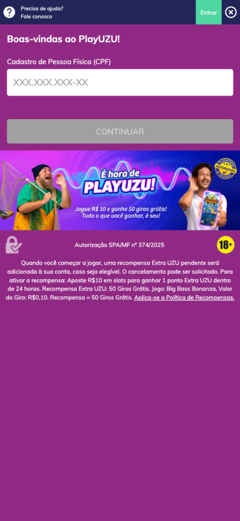 captura de tela do processo de cadastro sem código promocional na PlayUZU