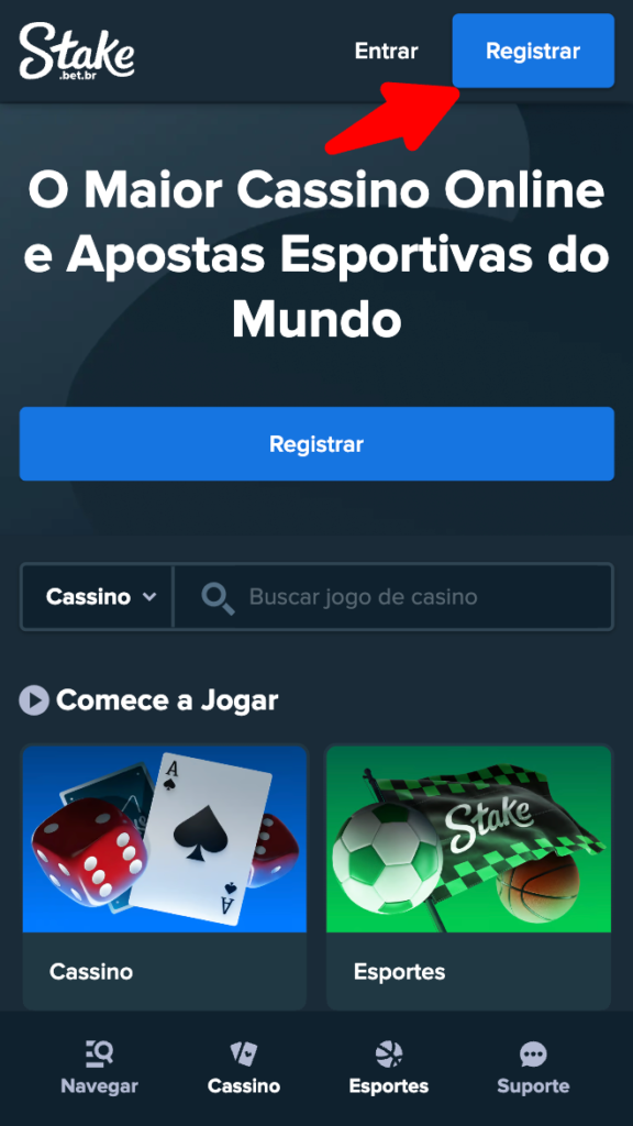 captura de tela ensinando como fazer o cadastro na Stake