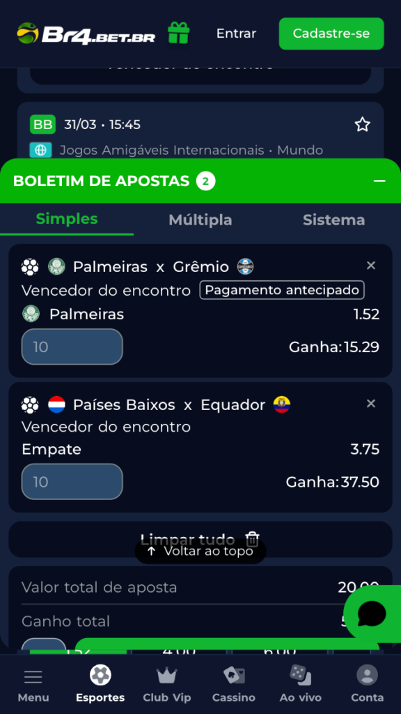captura de tela cash out br4bet
