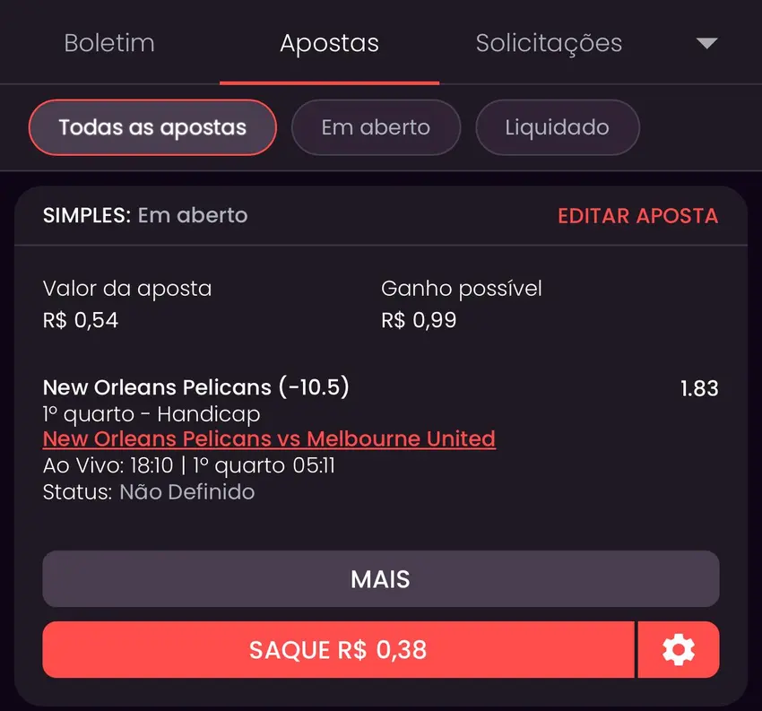 captura de tela do cash out onabet
