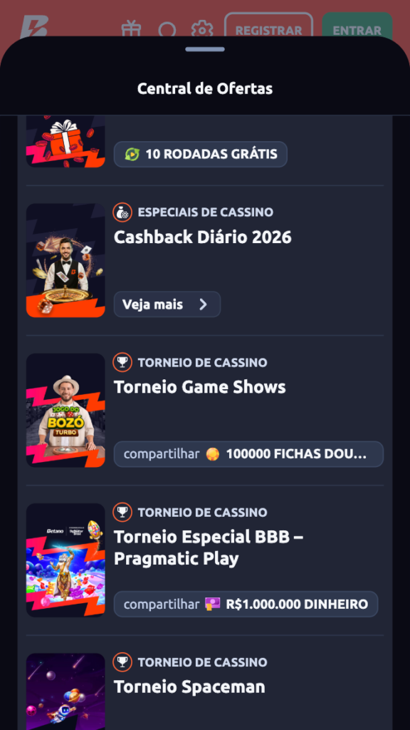 captura de tela do cashback Betano