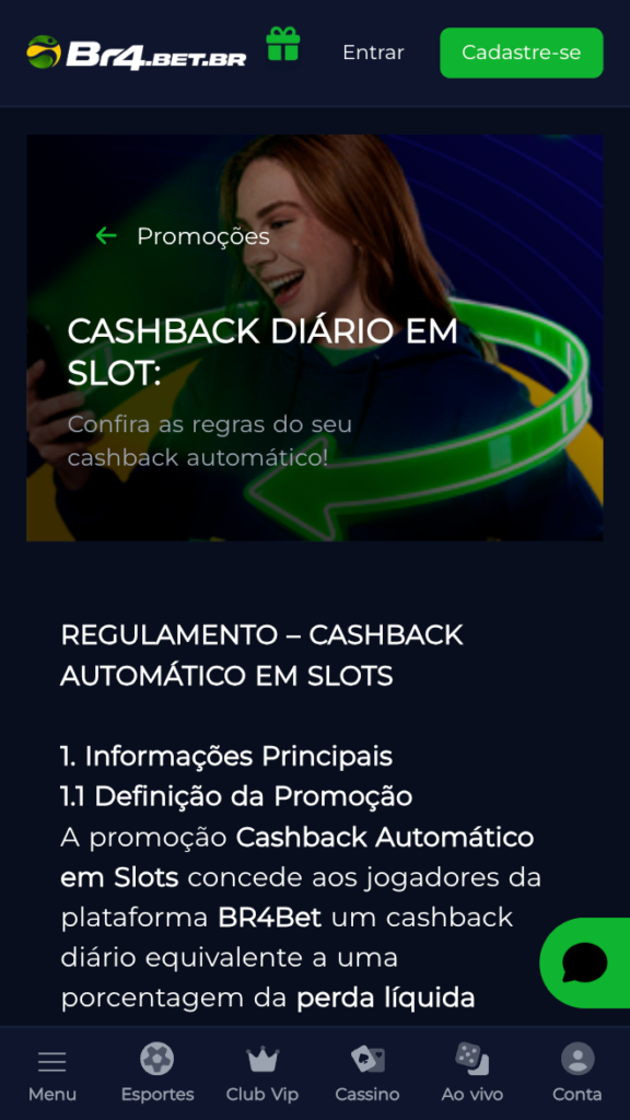 melhor cassino com cashback: captura de tela do cashback br4bet