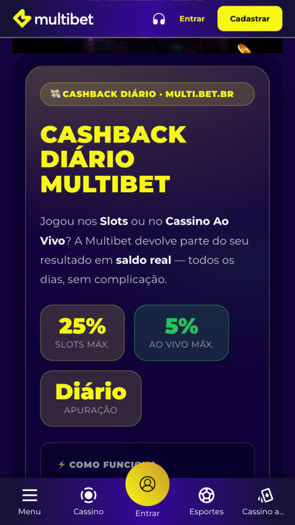 captura de tela do cashback Multibet