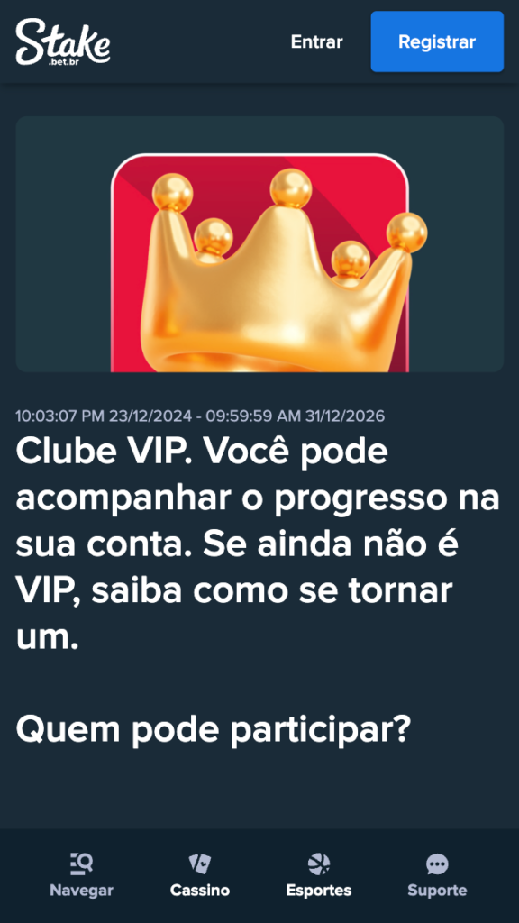 captura de tela do clube vip com cashback na Stake