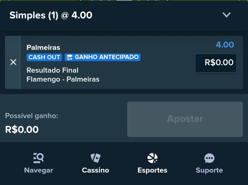 captura de tela do cash out na stake