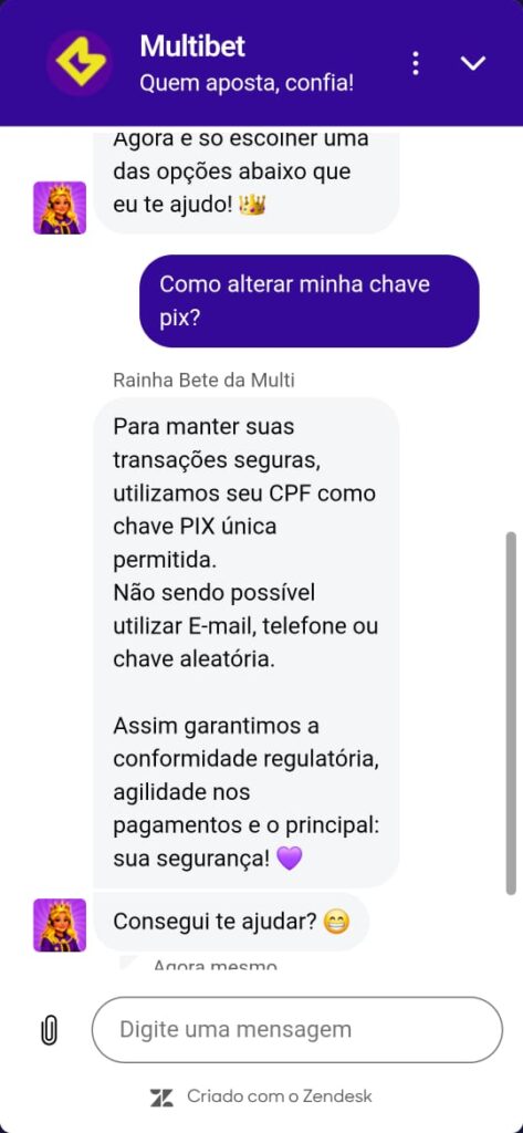 captura de tela do chat ao vivo da Multibet
