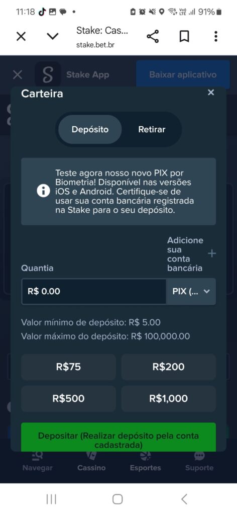 Stake: bet de 5 reais que não limita