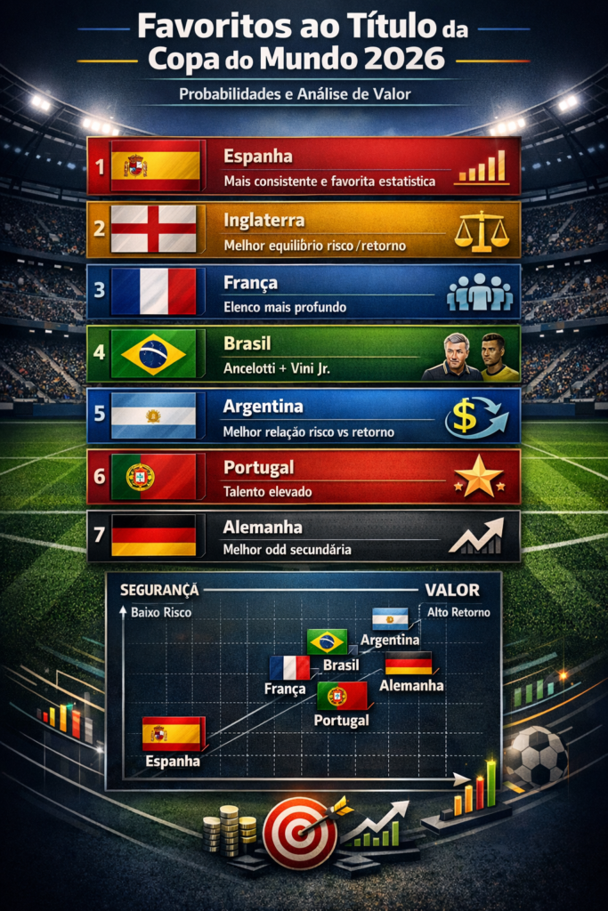 infográfico com os favoritos na Copa do Mundo 2026