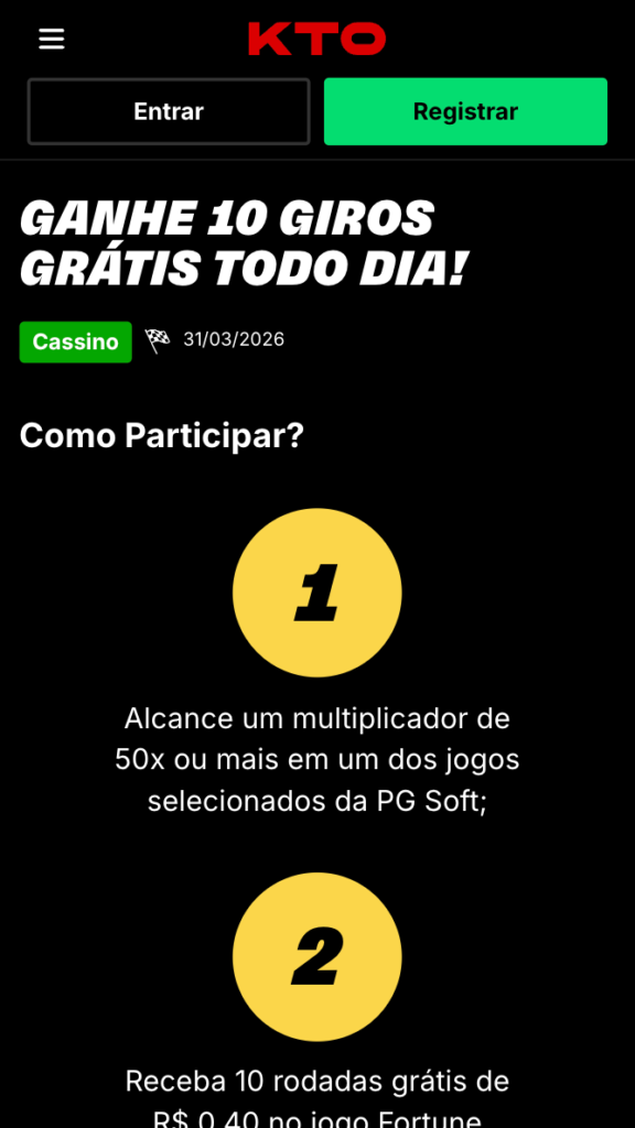 bônus de giros grátis na KTO