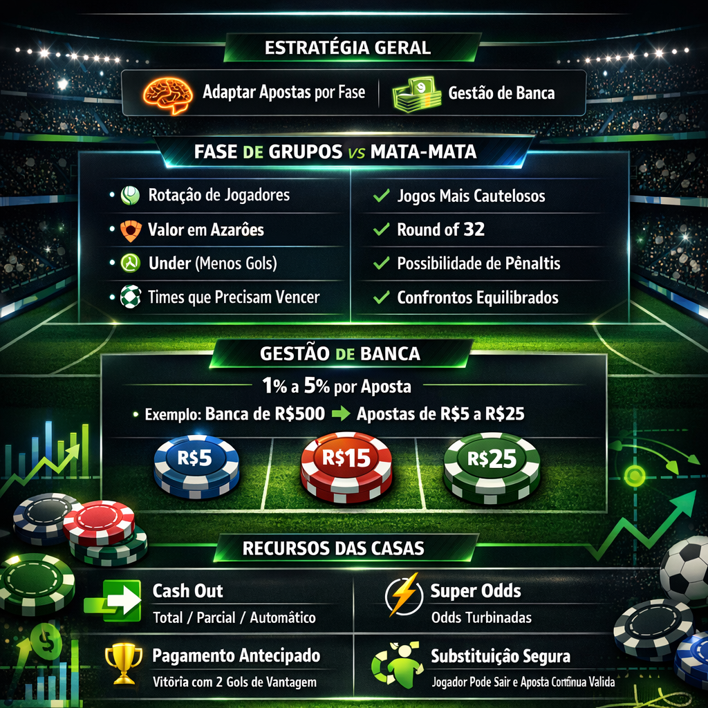 infográfico com estratégia geral de apostas na Copa do Mundo 2026