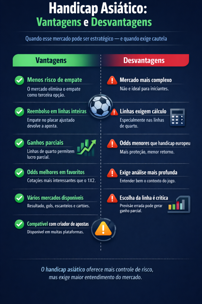 infográfico explicando as vantagens e desvantagens do handicap asiático