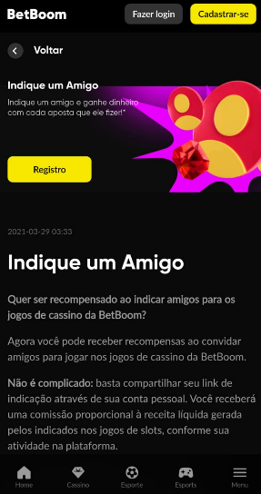 captura de tela do programa de indicação BetBoom