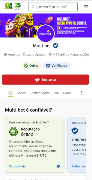 captura de tela da Multibet no Reclame Aqui
