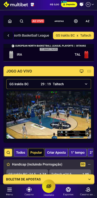captura de tela das apostas ao vivo na Multibet