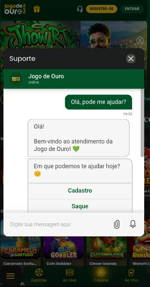 captura de tela do chat ao vivo da Jogo de Ouro