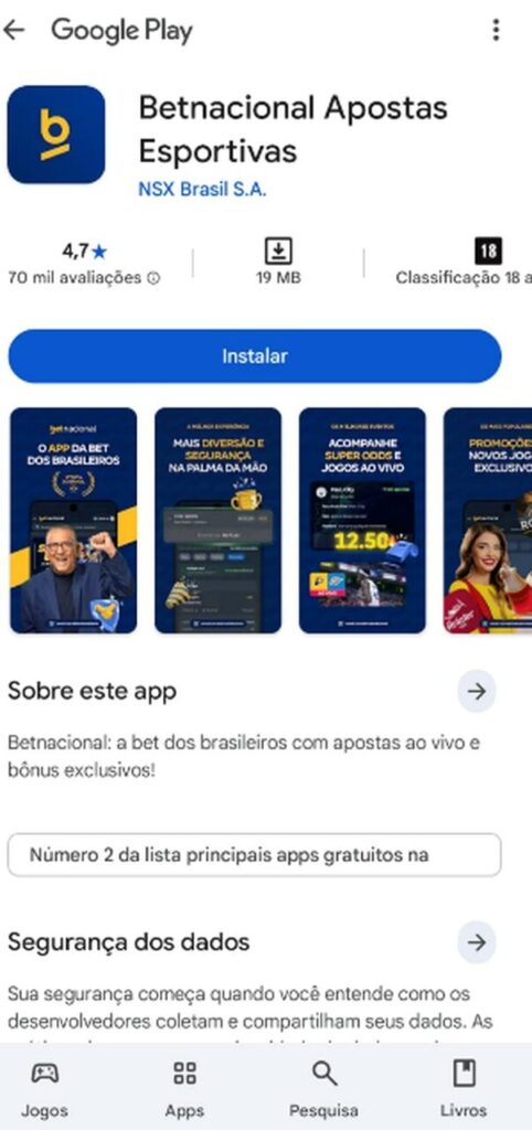 captura de tela do app Betnacional na Play Store