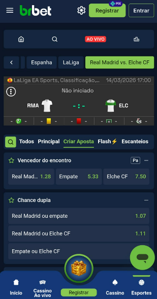 captura de tela da cobertura de futebol na BRBET