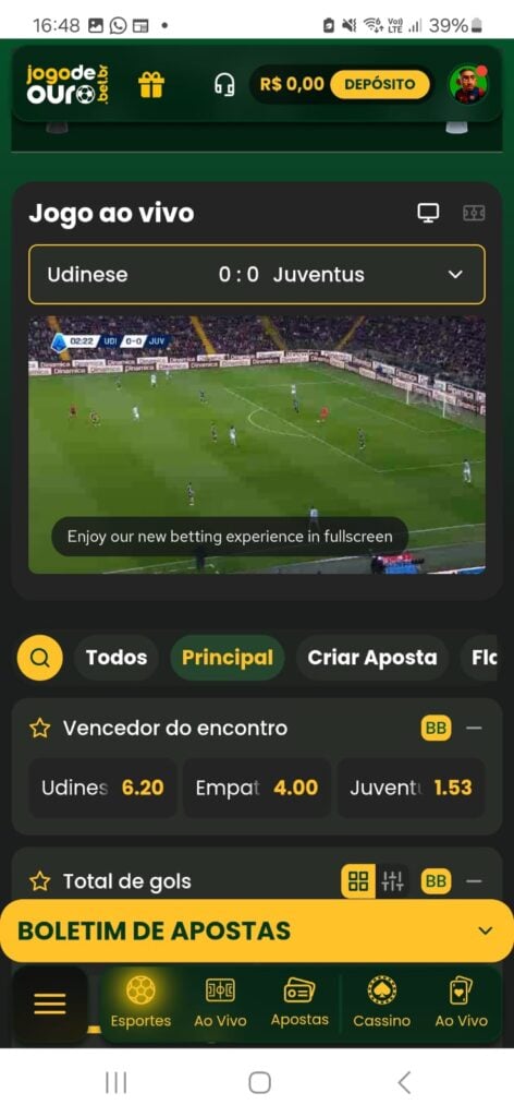 captura de tela do serviço de live stream da Jogo de Ouro