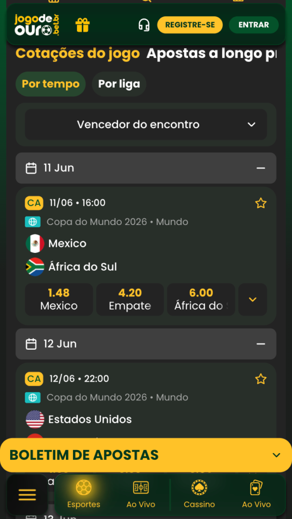 captura de tela da copa do mundo na Jogo de Ouro