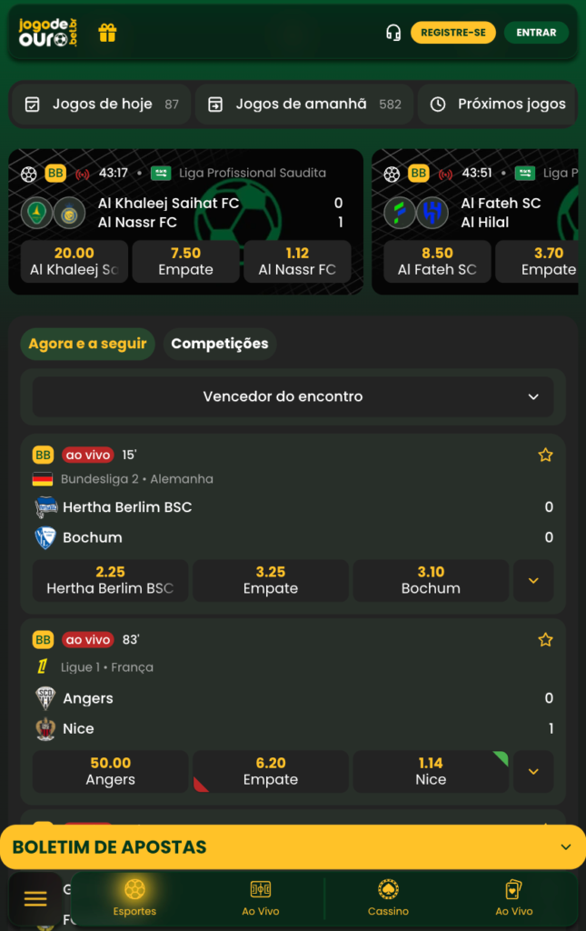cobertura de futebol na jogo de ouro
