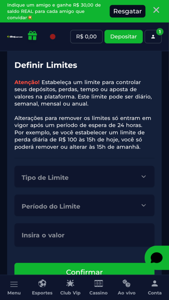 captura de tela das ferramentas de jogo responsável da br4bet
