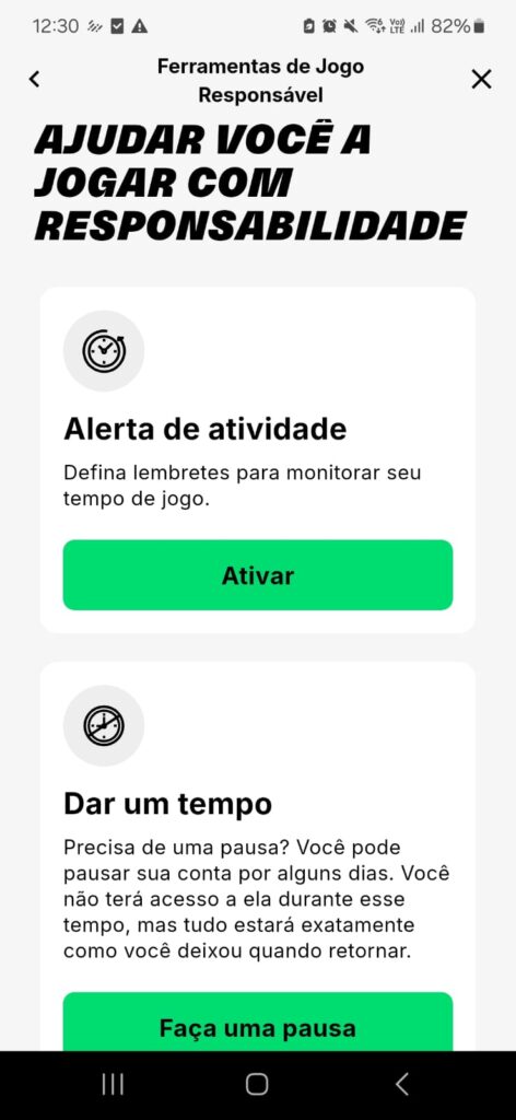 captura de tela das ferramentas de jogo responsável da KTO