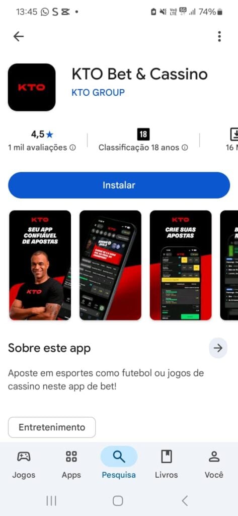 captura da tela do KTO app na Play Store