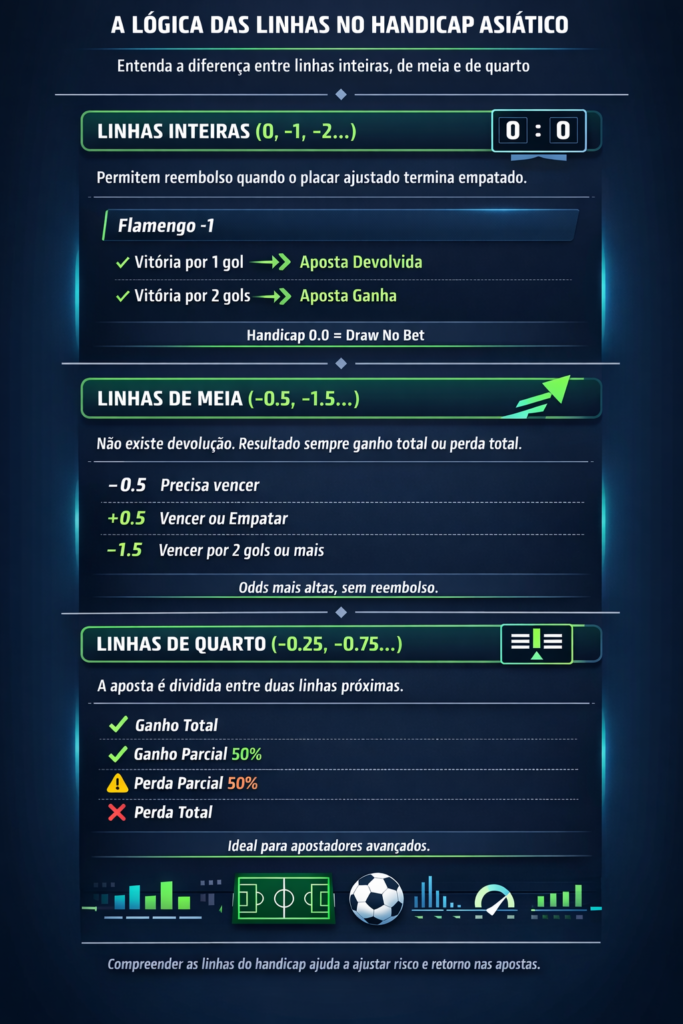 Infográfico explicando a lógica das linhas no Handicap Asiático