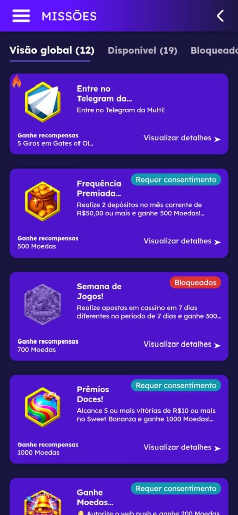 programa de missões dentro do Multibet app