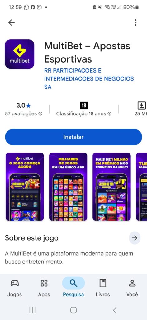 captura de tela do app Multibet disponível na Play Store