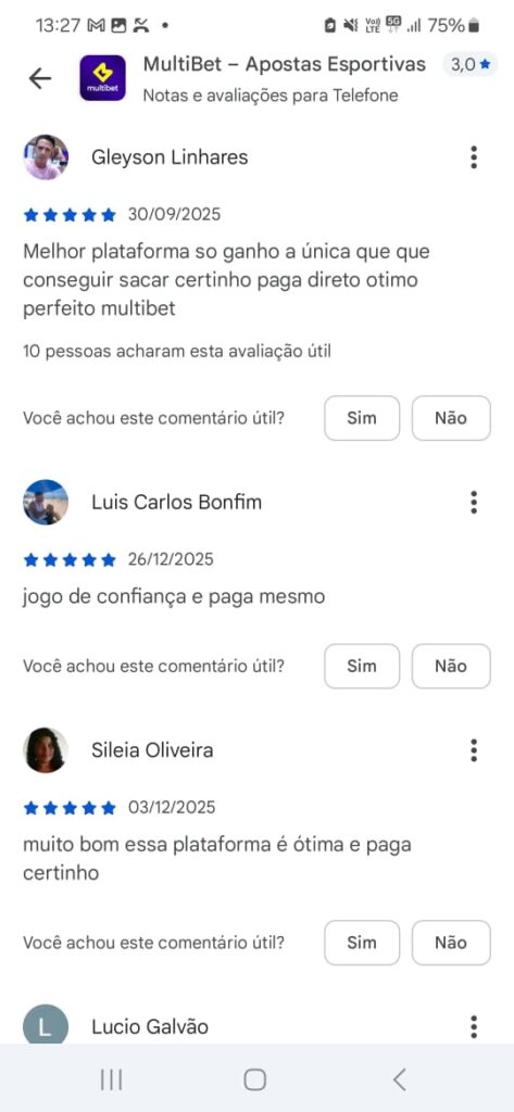 opiniões dos usuários do Multibet app - captura de tela da Play Store