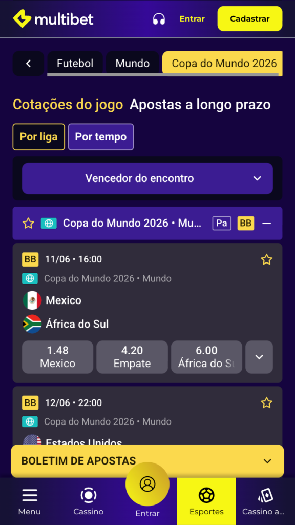 captura de tela das apostas na Copa do Mundo na Mutlibet